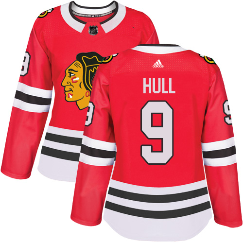 Adidas Blackhawks #9 Bobby Hull Red Home Authentic Women's Stitched NHL Jersey - 副本 (2)
