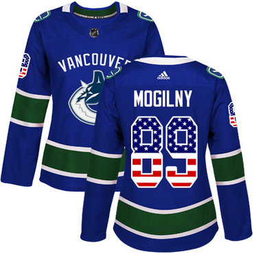 Adidas Canucks #89 Alexander Mogilny Blue Home Authentic USA Flag Women's Stitched NHL Jersey