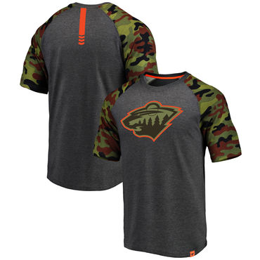 Minnesota Wild Fanatics Branded Heathered Gray Camo Recon Camo Raglan T-Shirt