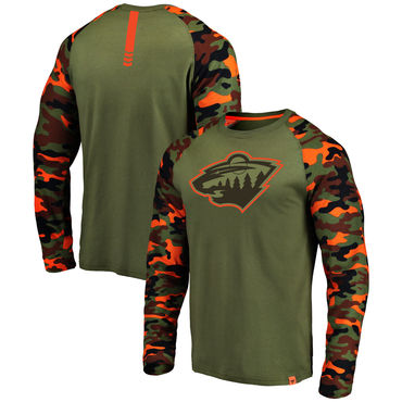 Minnesota Wild Fanatics Branded Olive Camo Recon Long Sleeve Raglan T-Shirt