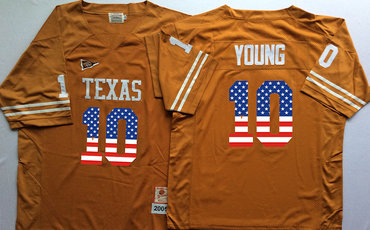 Texas Longhorns 10 Vince Young Orange USA Flag College Jersey