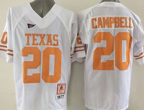 Texas Longhorns #20 Earl Campbell White Stitched NCAA Jersey