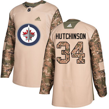 Adidas Jets #34 Michael Hutchinson Camo Authentic 2017 Veterans Day Stitched Youth NHL Jersey