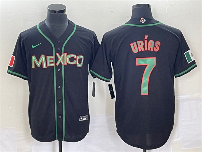 Men's Mexico Baseball #7 Julio Urías 2023 Black World Baseball With Patch Classic Stitched Jerseys 1