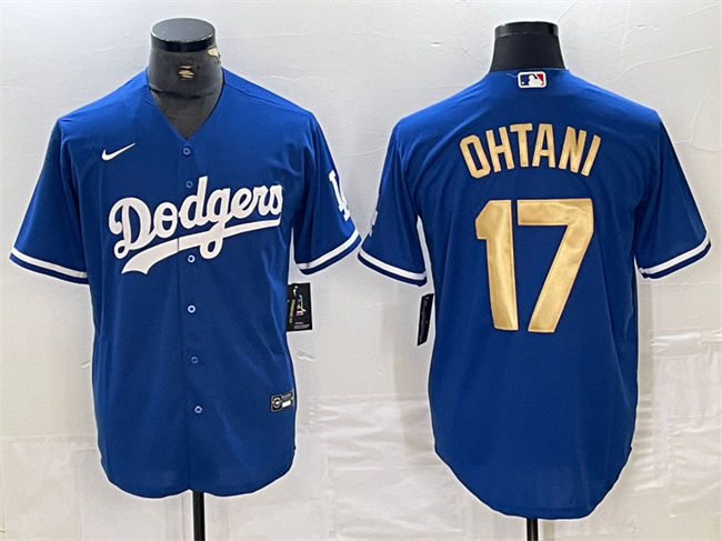 Men's Los Angeles Dodgers #17 Shohei Ohtani Blue Gold Cool Base Stitched Baseball Jersey
