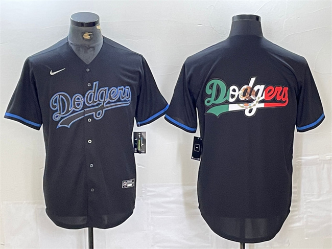 Men's Los Angeles Dodgers Team Big Logo Black Cool Base Stitched Baseball Jersey 1