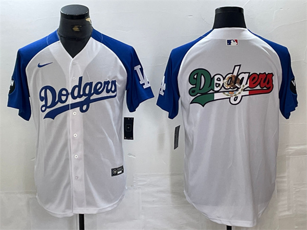 Men's Los Angeles Dodgers Team Big Logo White Blue Vin Patch Cool Base Stitched Baseball Jerseys 1