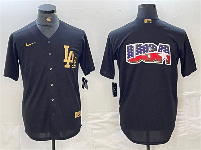 Men's Los Angeles Dodgers Team Big Logo Black Cool Base Stitched Baseball Jersey 5