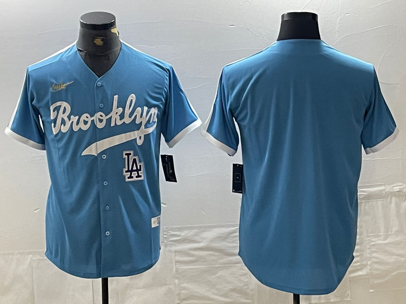 Men's Los Angeles Dodgers Team Light Blue Throwback Cool Base Stitched Baseball Jersey 9