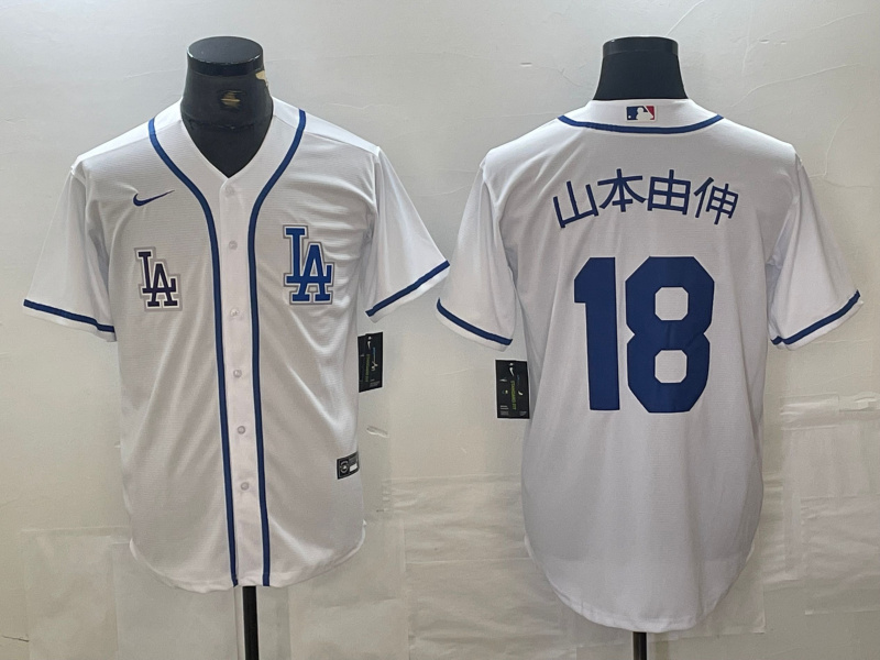 Men's Los Angeles Dodgers #18 山本由伸 White Cool Base Stitched Baseball Jersey 6