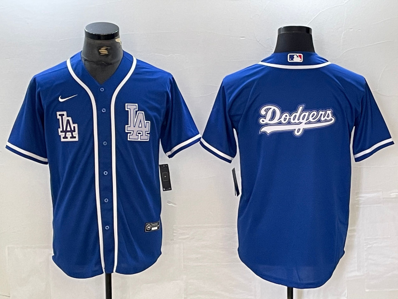 Men's Los Angeles Dodgers Big logo Blue Cool Base Stitched Baseball Jersey 6