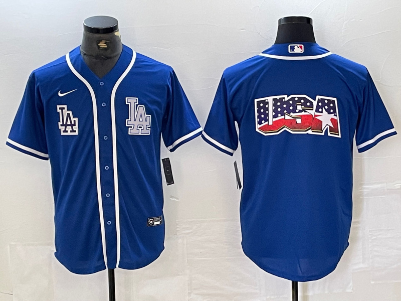 Men's Los Angeles Dodgers Big logo Blue Cool Base Stitched Baseball Jersey 5