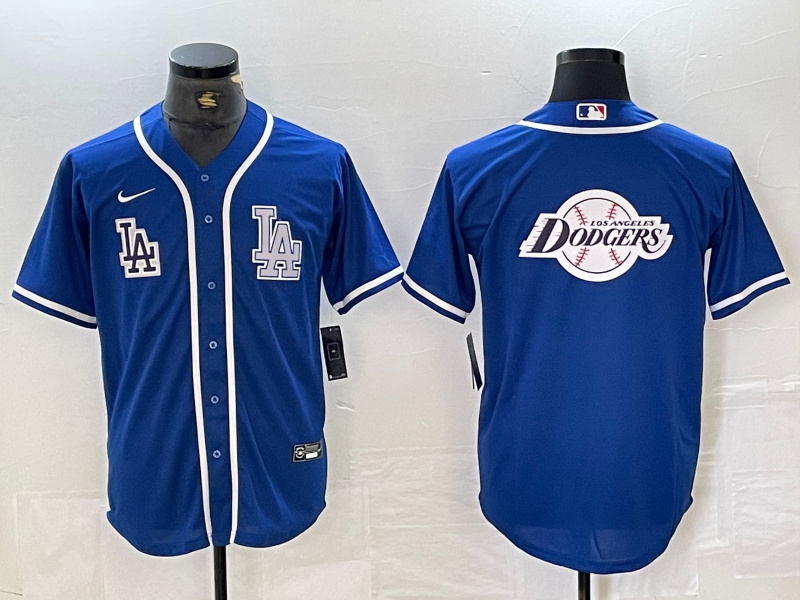 Men's Los Angeles Dodgers Big logo Blue Cool Base Stitched Baseball Jersey 4