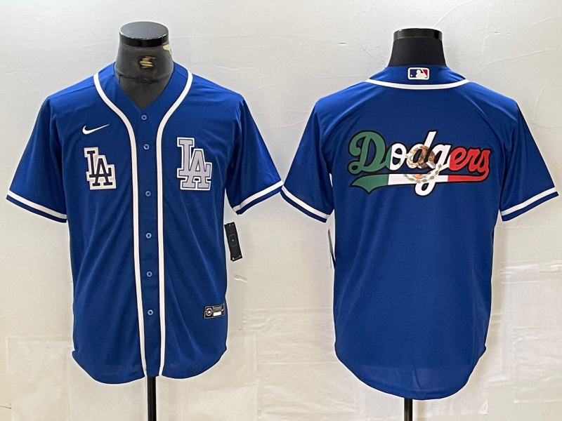 Men's Los Angeles Dodgers Big logo Blue Cool Base Stitched Baseball Jersey 1