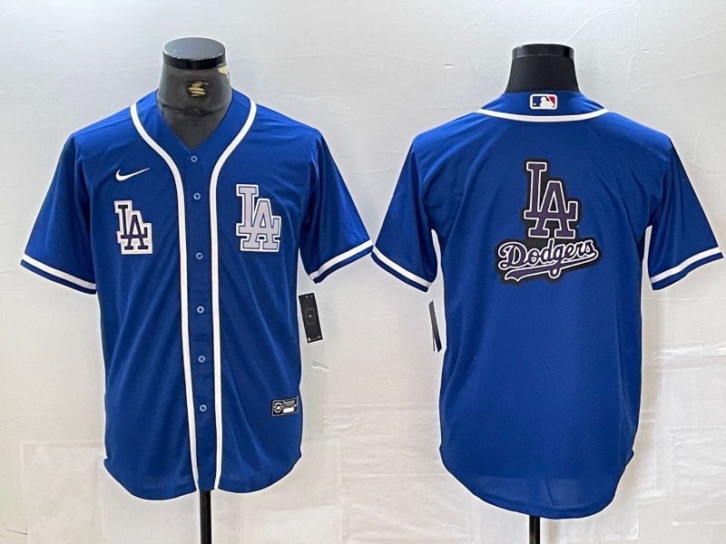Men's Los Angeles Dodgers Big logo Blue Cool Base Stitched Baseball Jersey