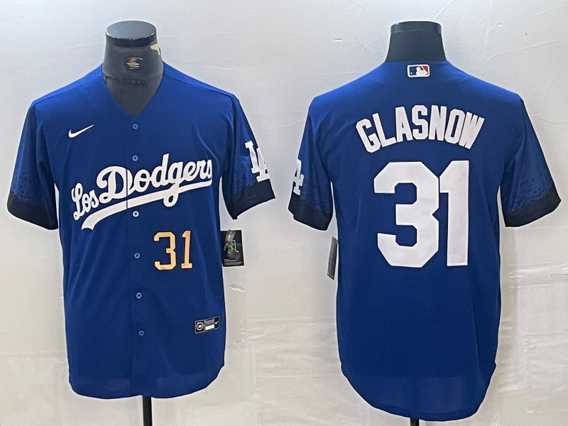 Men's Los Angeles Dodgers #31 Tyler Glasnow Blue City Connect Cool Base Stitched Baseball Jersey 6