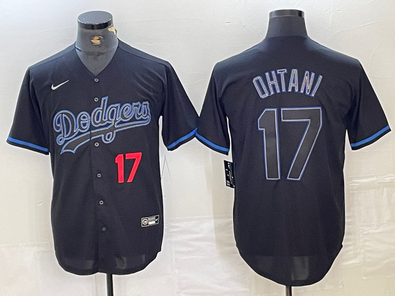 Men's Los Angeles Dodgers #17 Shohei Ohtani Black Cool Base Stitched Baseball Jersey 40