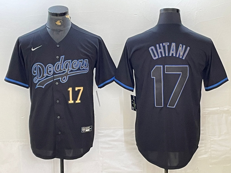 Men's Los Angeles Dodgers #17 Shohei Ohtani Black Cool Base Stitched Baseball Jersey 20
