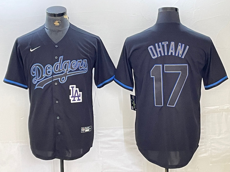 Men's Los Angeles Dodgers #17 Shohei Ohtani Black Cool Base Stitched Baseball Jersey 7