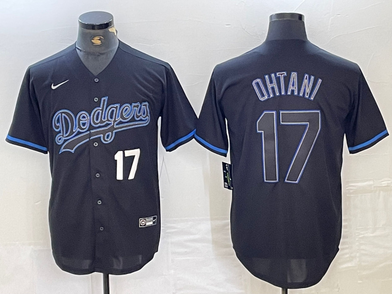 Men's Los Angeles Dodgers #17 Shohei Ohtani Black Cool Base Stitched Baseball Jersey 4