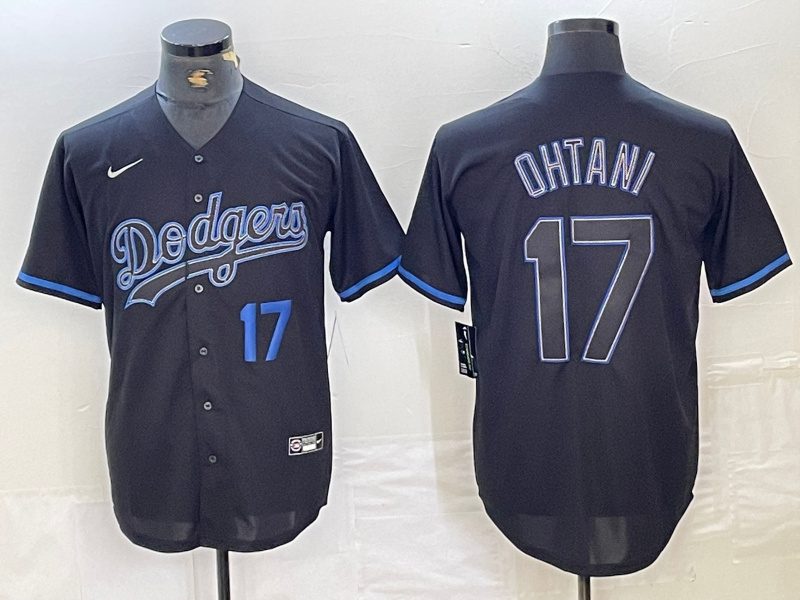 Men's Los Angeles Dodgers #17 Shohei Ohtani Black Cool Base Stitched Baseball Jersey 3