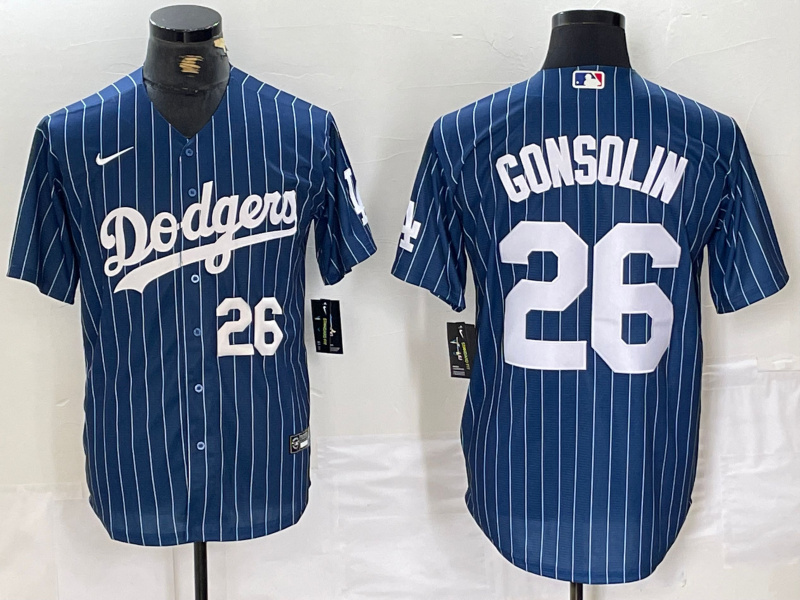 Men's Los Angeles Dodgers #26 Tony Gonsolin Blue Cool Base Stitched Baseball Jersey 1