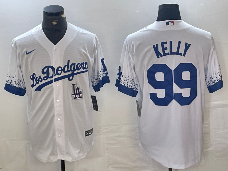 Men's Los Angeles Dodgers #99 Joe Kelly White City Connect Cool Base Stitched Baseball Jersey 6