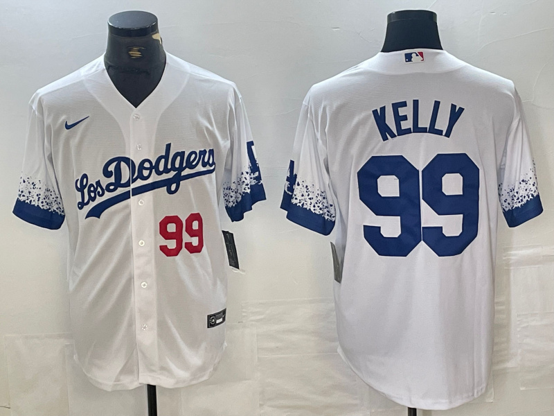 Men's Los Angeles Dodgers #99 Joe Kelly White City Connect Cool Base Stitched Baseball Jersey 2