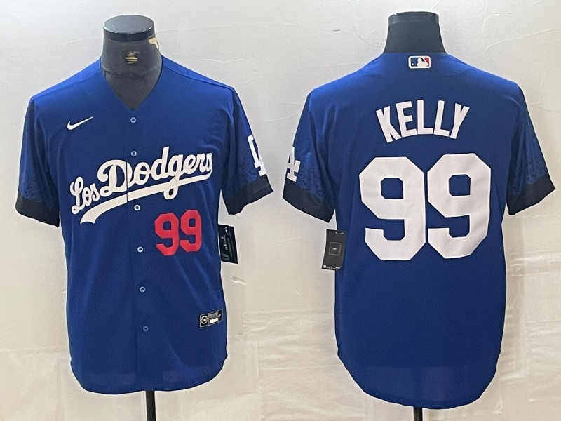 Men's Los Angeles Dodgers #99 Joe Kelly Blue City Connect Cool Base Stitched Baseball Jersey 8
