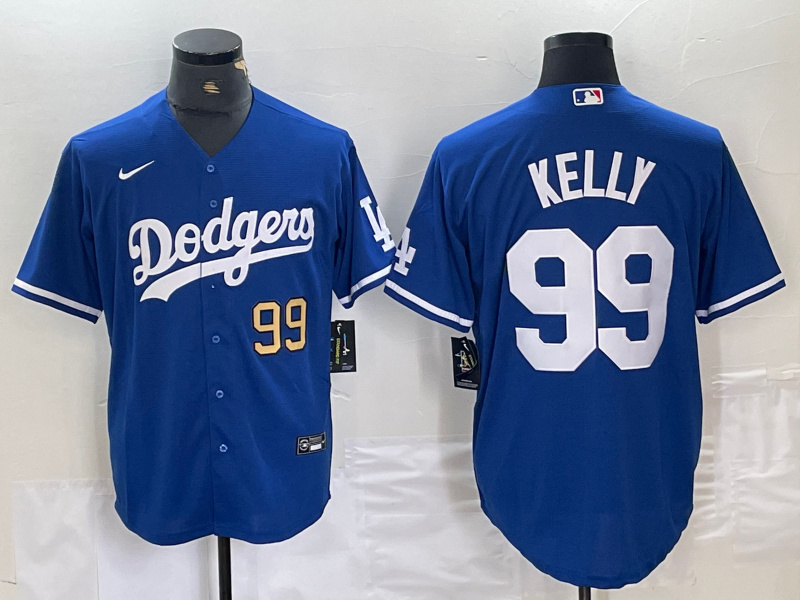 Men's Los Angeles Dodgers #99 Joe Kelly Blue City Connect Cool Base Stitched Baseball Jersey 4