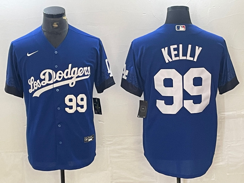 Men's Los Angeles Dodgers #99 Joe Kelly Blue City Connect Cool Base Stitched Baseball Jersey 3