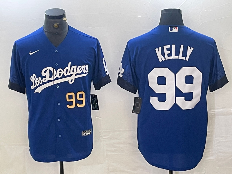 Men's Los Angeles Dodgers #99 Joe Kelly Blue City Connect Cool Base Stitched Baseball Jersey 2