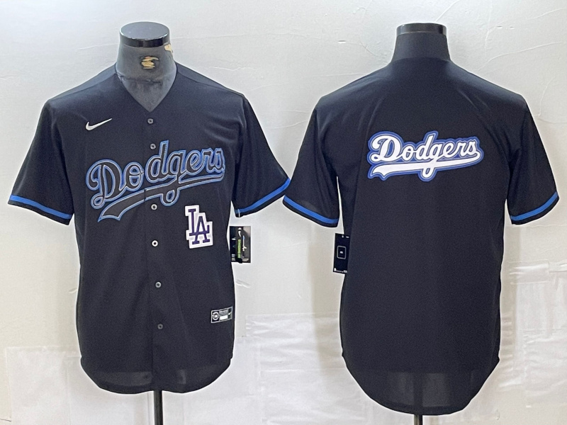 Men's Los Angeles Dodgers Team Big Logo Black Cool Base Stitched Baseball Jersey 11