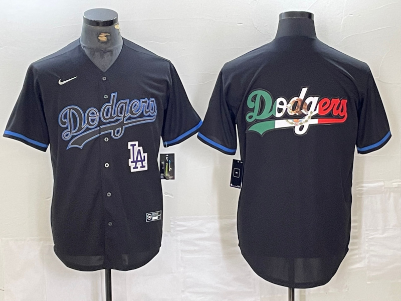 Men's Los Angeles Dodgers Team Big Logo Black Cool Base Stitched Baseball Jersey 10