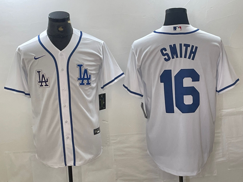 Men's Los Angeles Dodgers #16 Will Smith White Cool Base Stitched Baseball Jersey 1
