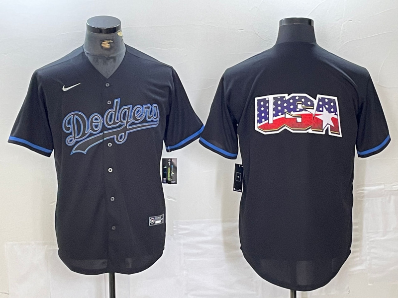 Men's Los Angeles Dodgers Team Big Logo Black Cool Base Stitched Baseball Jersey 9