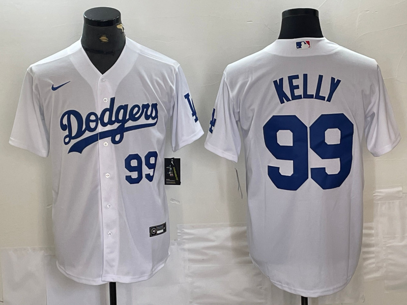 Men's Los Angeles Dodgers #99 Joe Kelly White Cool Base Stitched Baseball Jersey 8