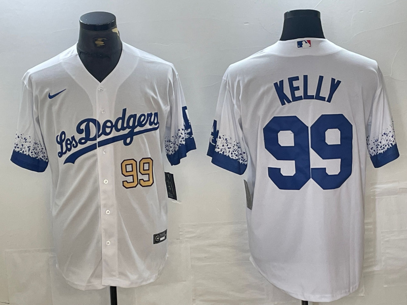 Men's Los Angeles Dodgers #99 Joe Kelly White Cool Base Stitched Baseball Jersey 7