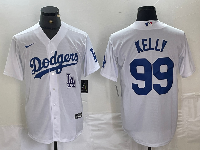 Men's Los Angeles Dodgers #99 Joe Kelly White Cool Base Stitched Baseball Jersey 6