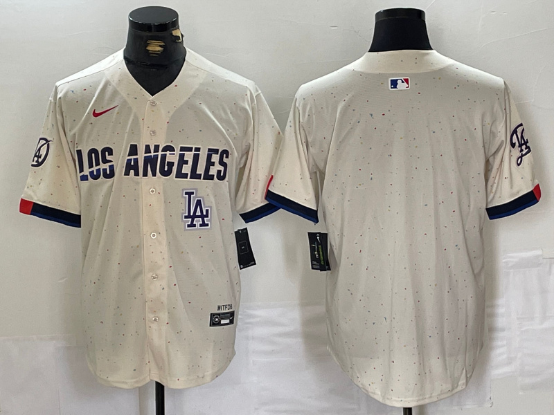 Men's Los Angeles Dodgers Team Big Logo Cream Stitched Baseball Jersey 005