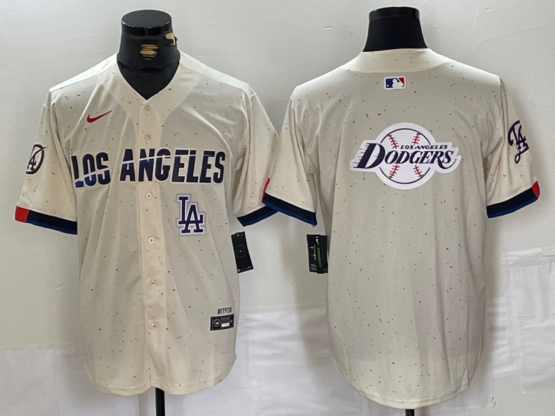 Men's Los Angeles Dodgers Team Big Logo Cream Stitched Baseball Jersey 004