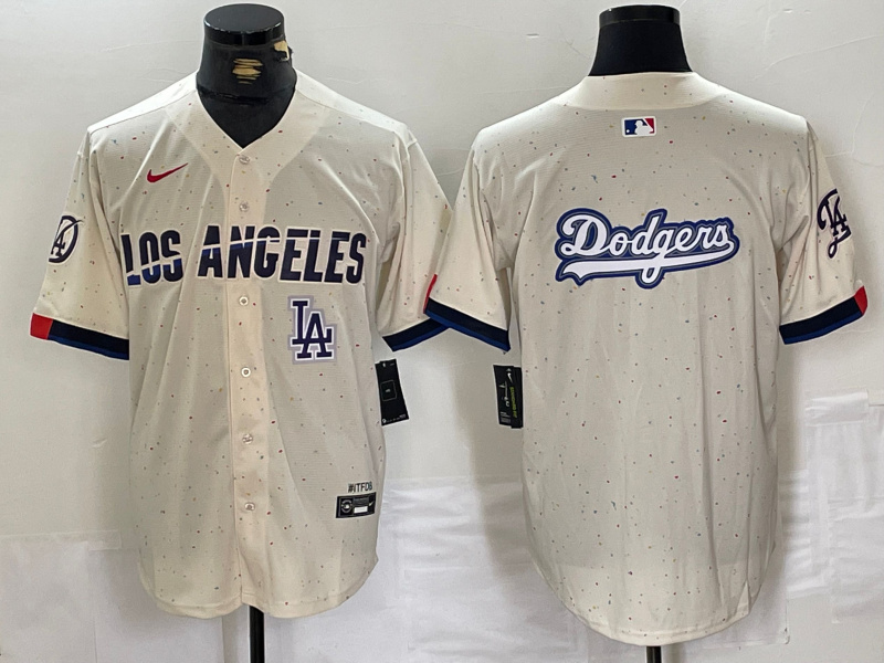 Men's Los Angeles Dodgers Team Big Logo Cream Stitched Baseball Jersey 003