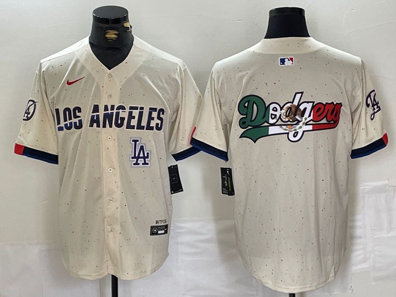 Men's Los Angeles Dodgers Team Big Logo Cream Stitched Baseball Jersey 001