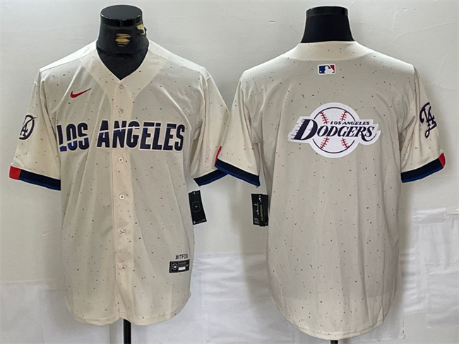 Men's Los Angeles Dodgers Team Big Logo Cream Stitched Baseball Jersey 5