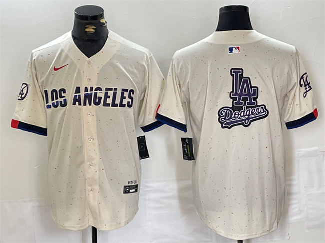Men's Los Angeles Dodgers Team Big Logo Cream Stitched Baseball Jersey 3