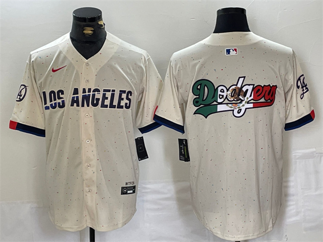 Men's Los Angeles Dodgers Team Big Logo Cream Stitched Baseball Jersey 1