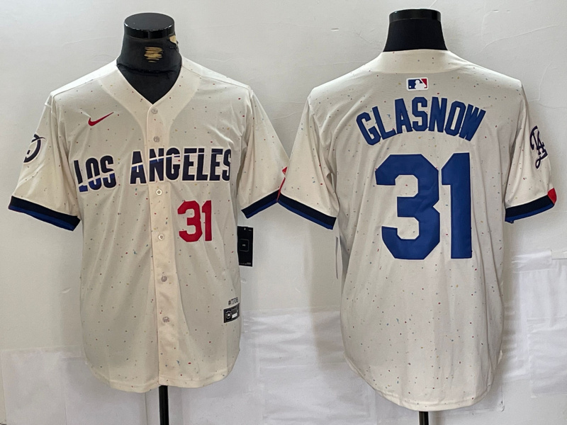 Men's Los Angeles Dodgers #31 Tyler Glasnow Cream Stitched Baseball Jersey 5