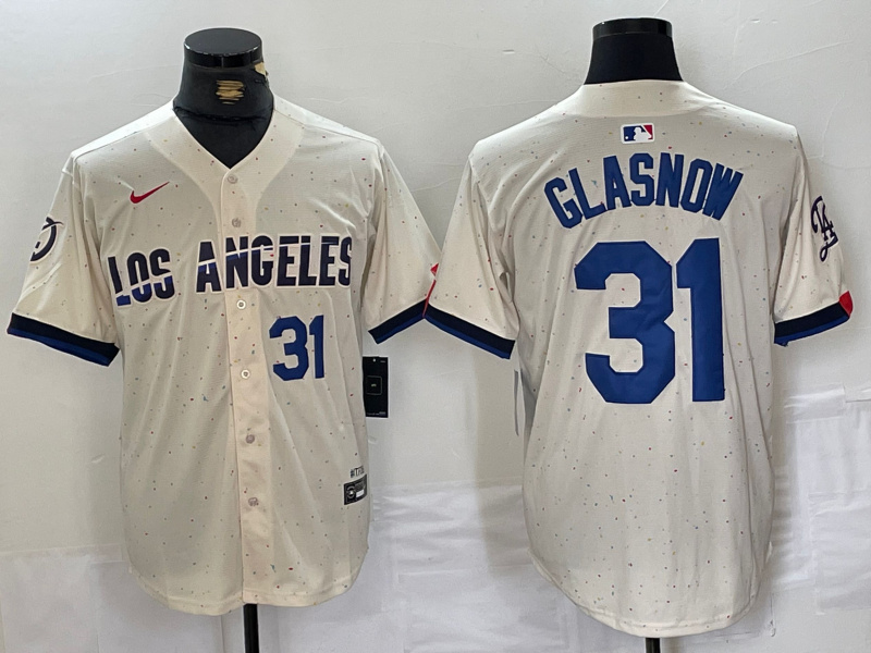 Men's Los Angeles Dodgers #31 Tyler Glasnow Cream Stitched Baseball Jersey 2