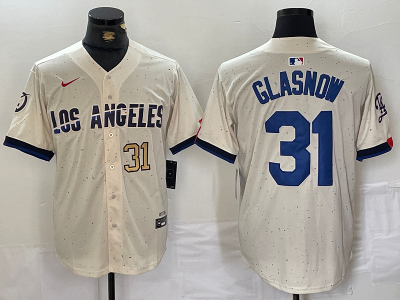 Men's Los Angeles Dodgers #31 Tyler Glasnow Cream Stitched Baseball Jersey 1