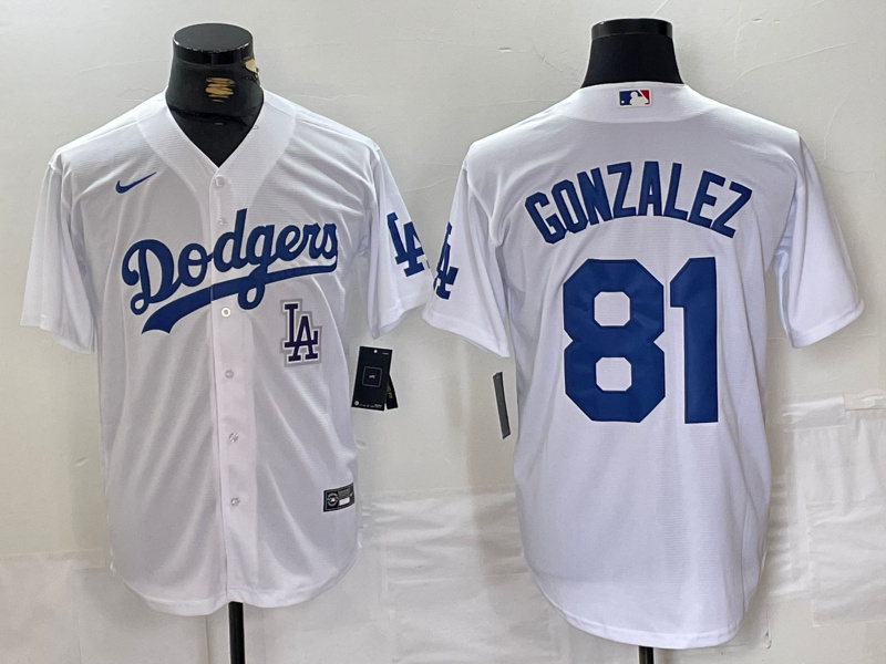 Men's Los Angeles Dodgers #81 Victor González White Cool Base Stitched Baseball Jersey 2